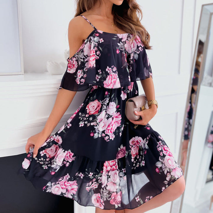 Off-Shoulder Ruffled Floral Dress Lune London