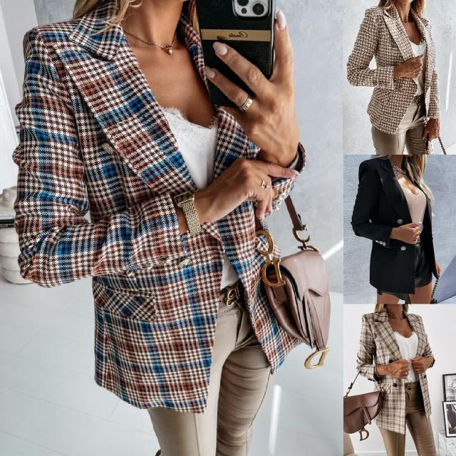 Veste blazer élégante à carreaux pour femmes Chic & Stil