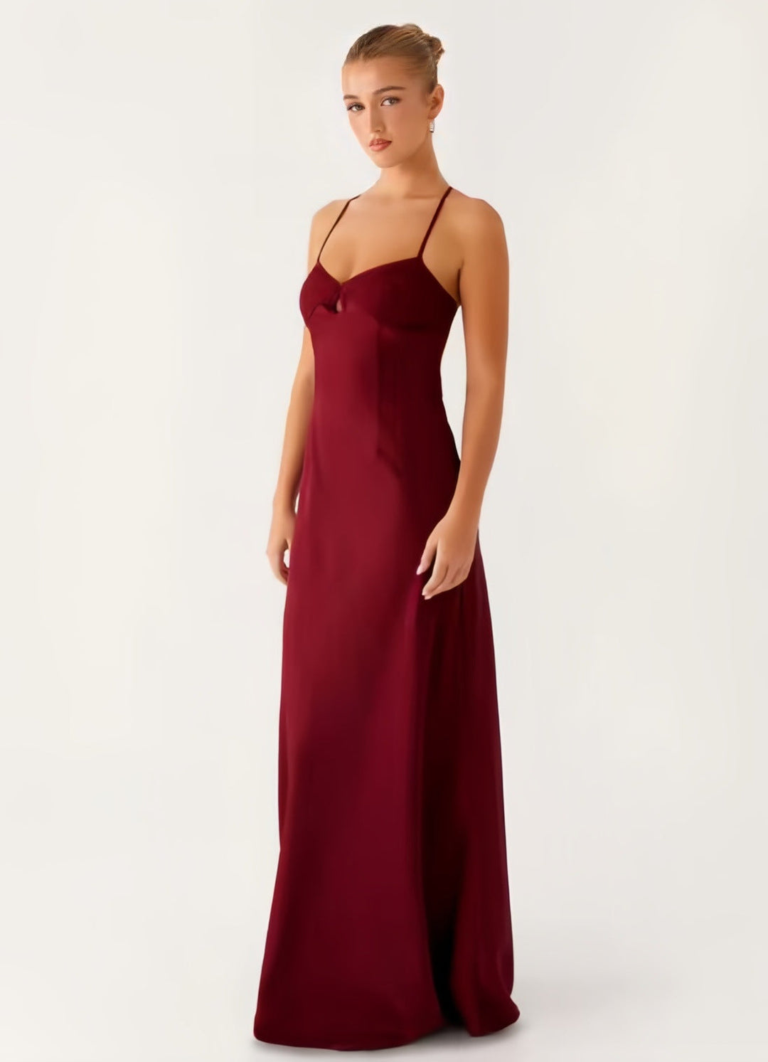 Women's evening dress with seductive spaghetti strap design and elegant slit