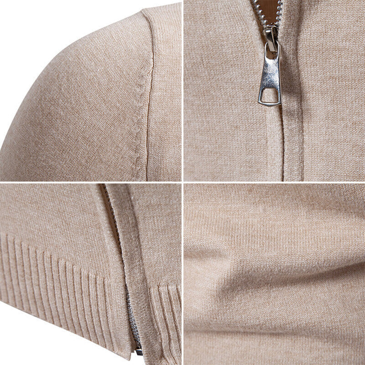 Men's knitted jacket with modern high collar and functional zipper Chic und Stil