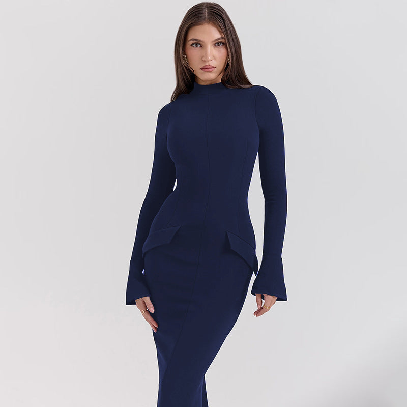 Women Elegant long fitted dress with long sleeves and a modern Chic design and Style