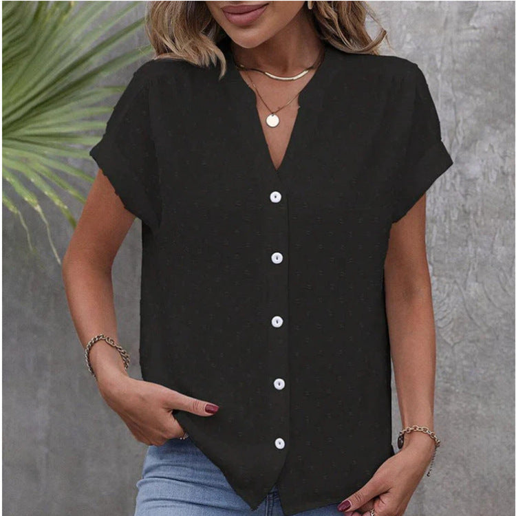Ladies casual short sleeve blouse with a subtle textured pattern Lune London