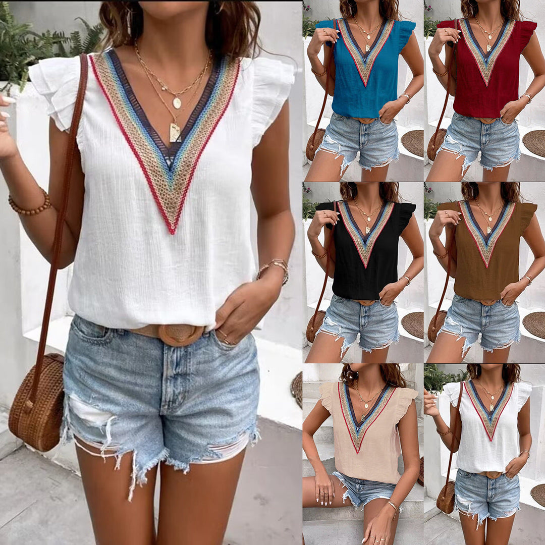 Ladies Boho Chic Top with Ruffled Neckline Lune London