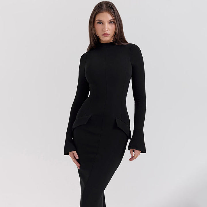 Women Elegant long fitted dress with long sleeves and a modern Chic design and Style