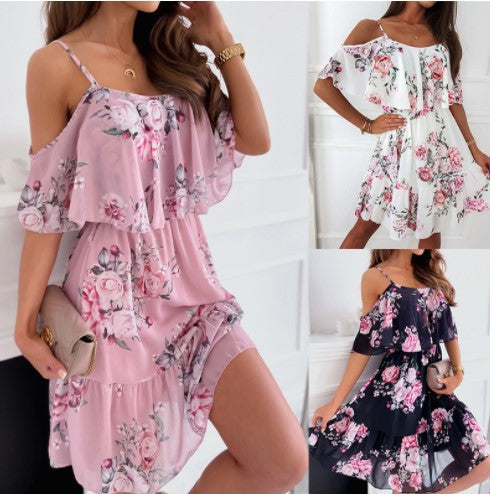 Off-Shoulder Ruffled Floral Dress Lune London