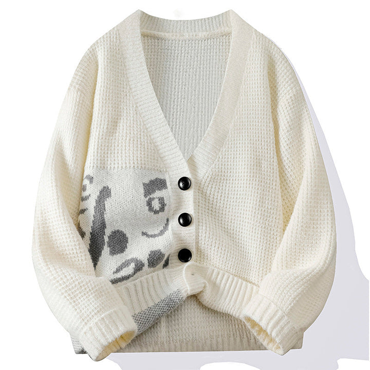 Ladies cardigan with artistic pattern and deep V-neck Chic and Style