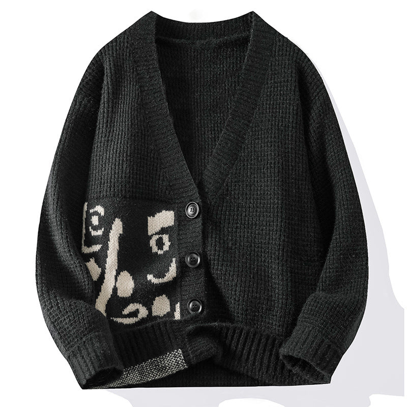 Ladies cardigan with artistic pattern and deep V-neck Chic and Style