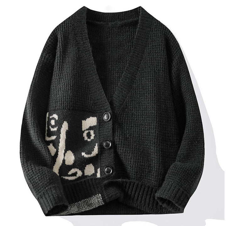 Ladies cardigan with artistic pattern and deep V-neck Chic and Style