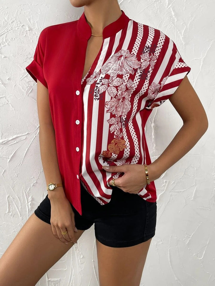 Elegant button blouse for women with floral patchwork Lune London