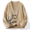 Ladies cardigan with artistic pattern and deep V-neck