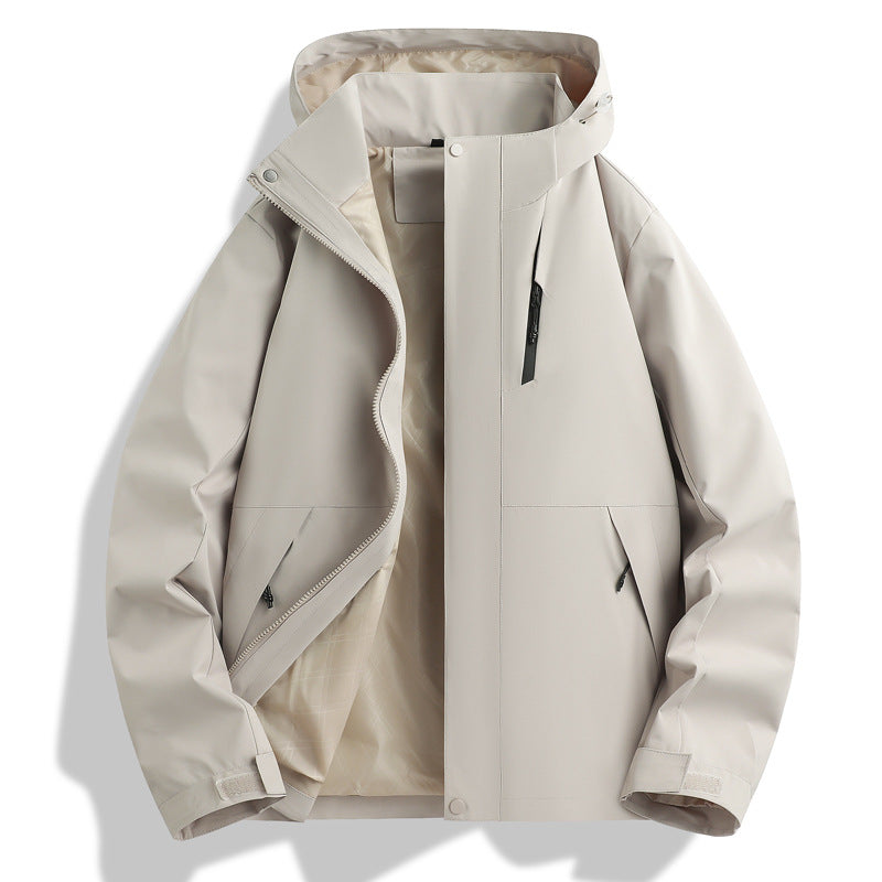 Functional waterproof jacket for men with adjustable hood collar Lune London
