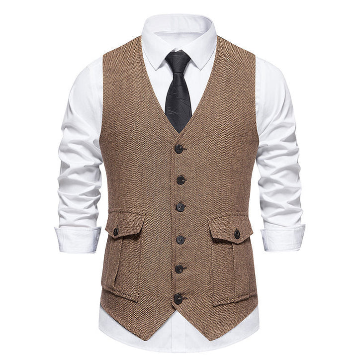 Elegant men's vest with classic herringbone pattern and practical pockets Lune London