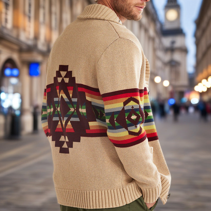 Men's knitted jacket with colorful patterns and a comfortable shawl collar Lune London