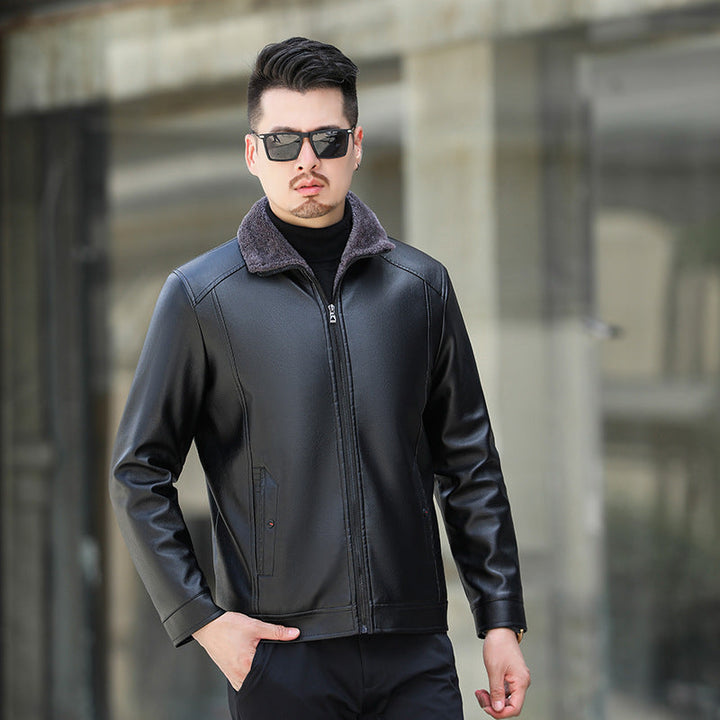 Men's leather jacket with soft fleece collar Chic and Style