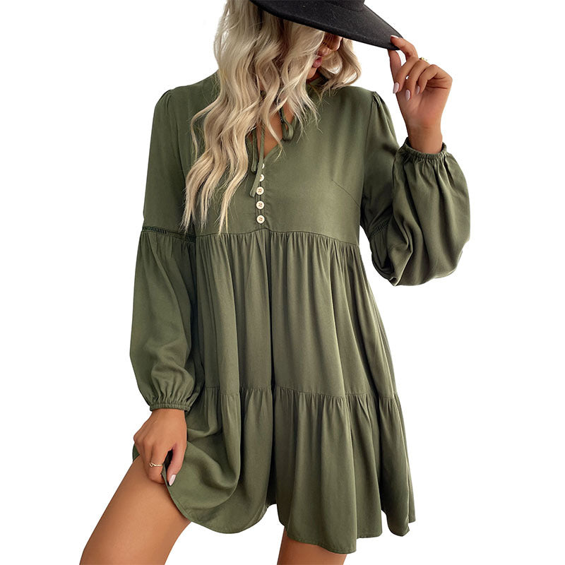 Casual midi dress for women with button placket and voluminous sleeves Lune London