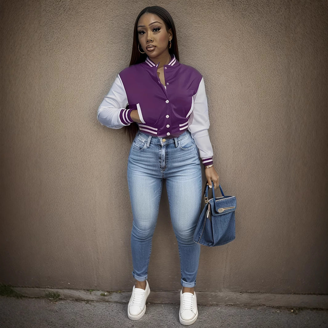 Women's college jacket with contrasting sleeves and a structured collar Lune London