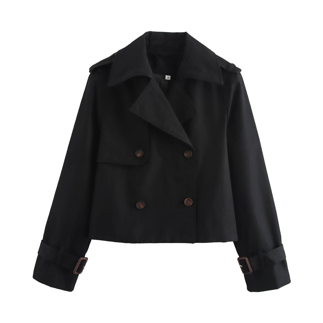 Lune London double-breasted short trench coat for women
