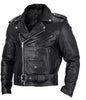 Men's leather biker jacket with asymmetrical zipper and practical pockets