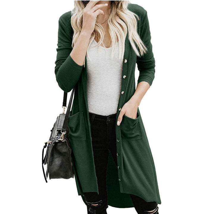 Ladies Long Knitted Cardigan with Button Closure and Practical Pockets Lune London