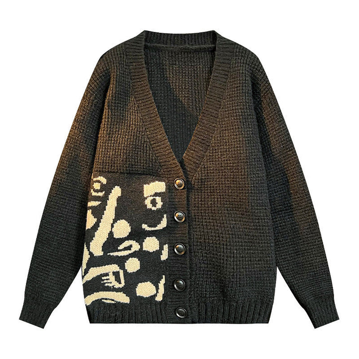 Ladies cardigan with artistic pattern and deep V-neck Chic and Style