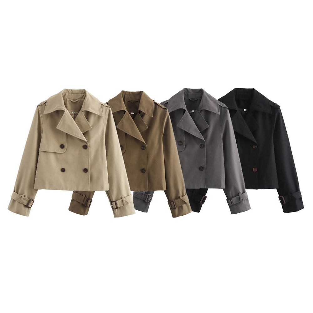 Lune London double-breasted short trench coat for women