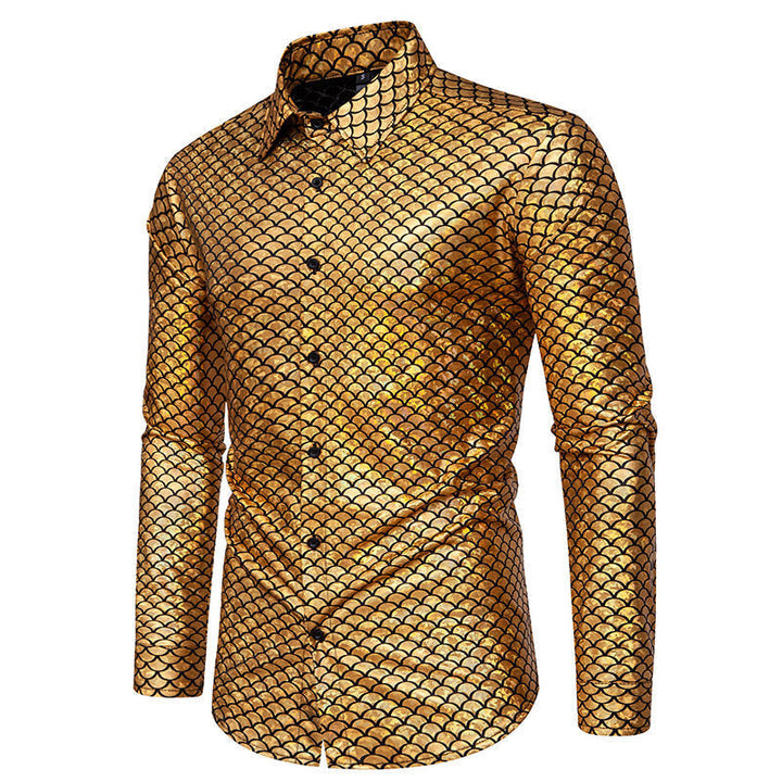 Men's Shimmering Long-Sleeve Shirt with Fish Scale Design Chic und Stil
