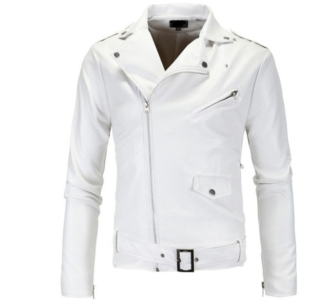Men's leather biker jacket with asymmetrical zipper and practical pockets Lune London