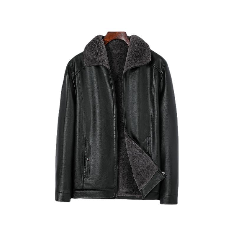 Men's leather jacket with soft fleece collar Chic and Style