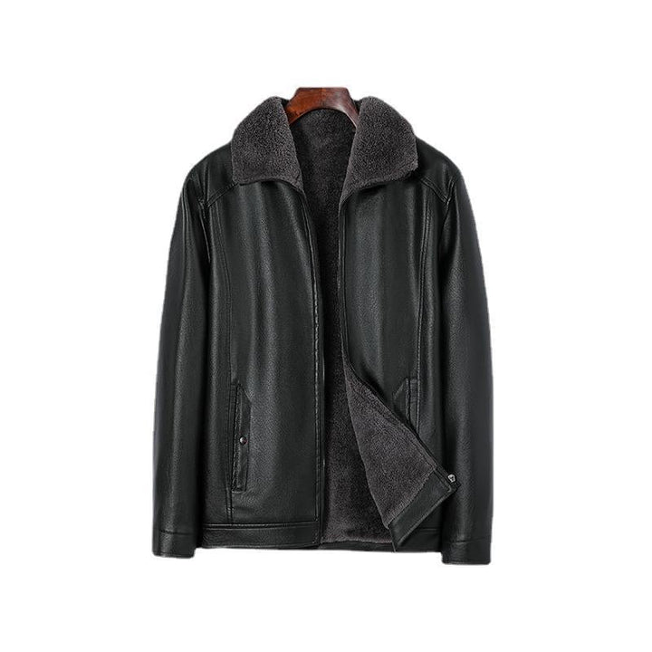 Men's leather jacket with soft fleece collar Chic and Style
