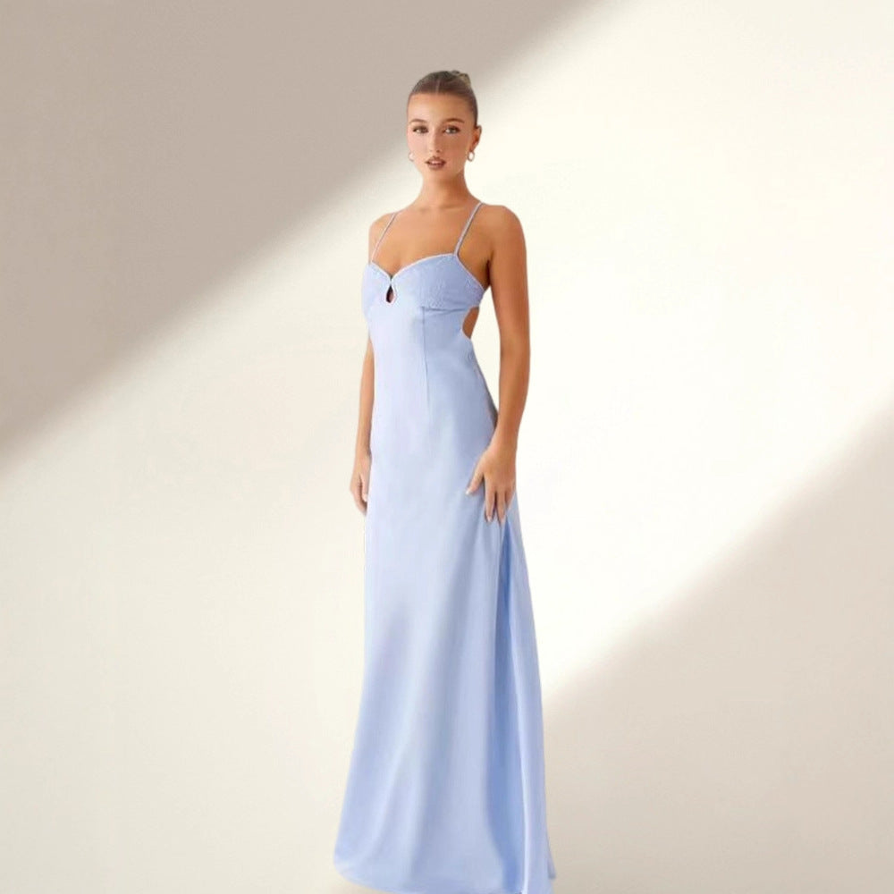 Women's evening dress with seductive spaghetti strap design and elegant slit