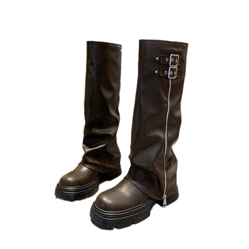 Over-knee women's boots with zipper and adjustable strap Lune London