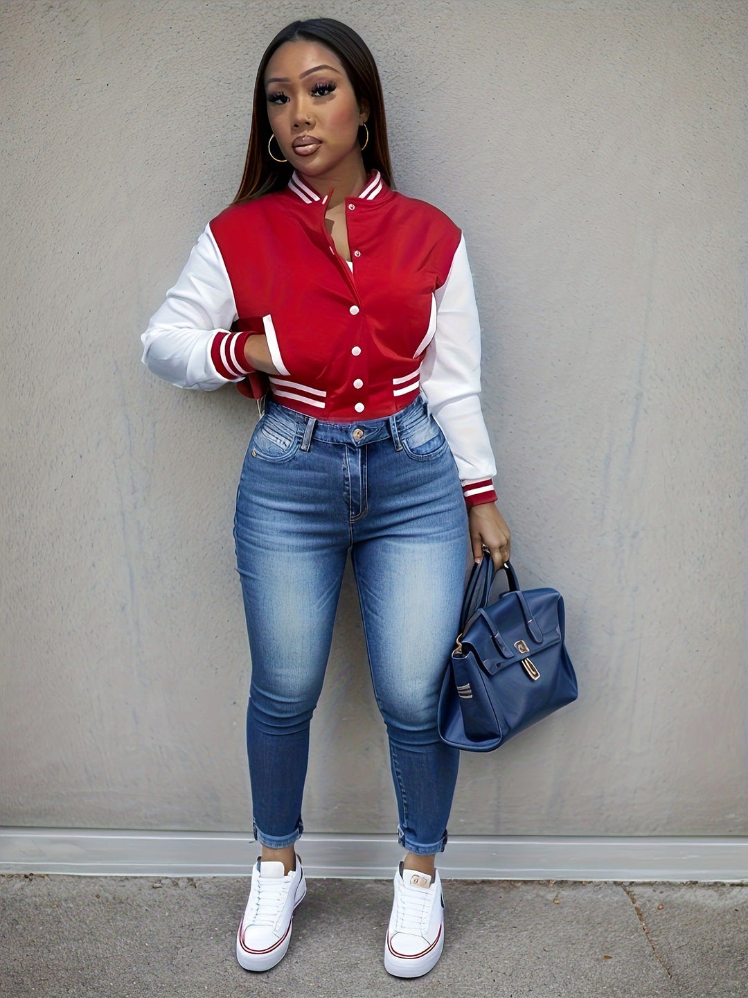 Women's college jacket with contrasting sleeves and a structured collar Lune London