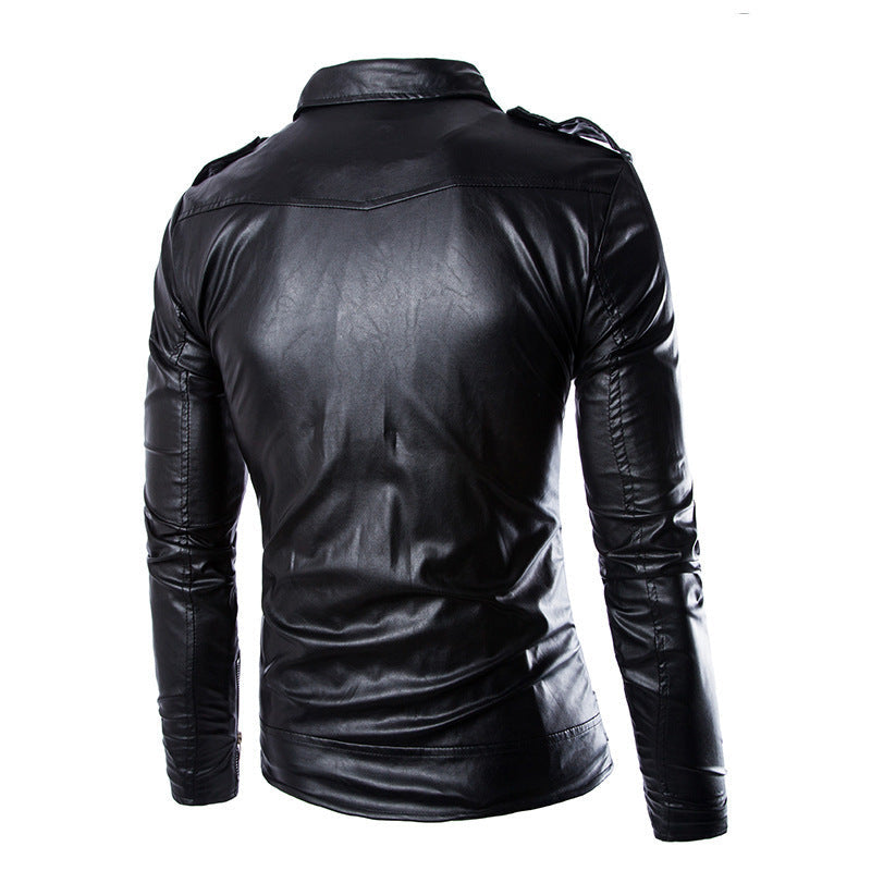 Men's leather biker jacket with asymmetrical zipper and practical pockets Lune London