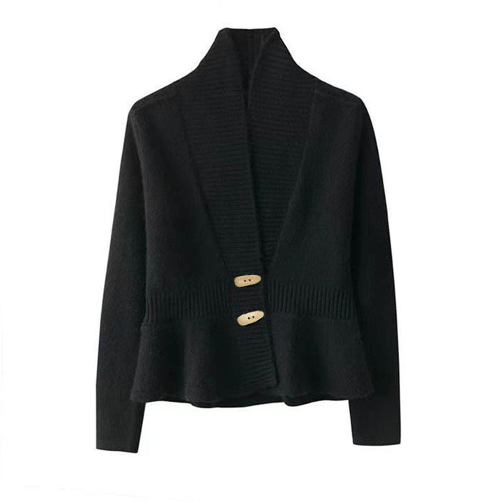 Women's knitted jacket with asymmetrical cut and decorative buttons Chic and Style