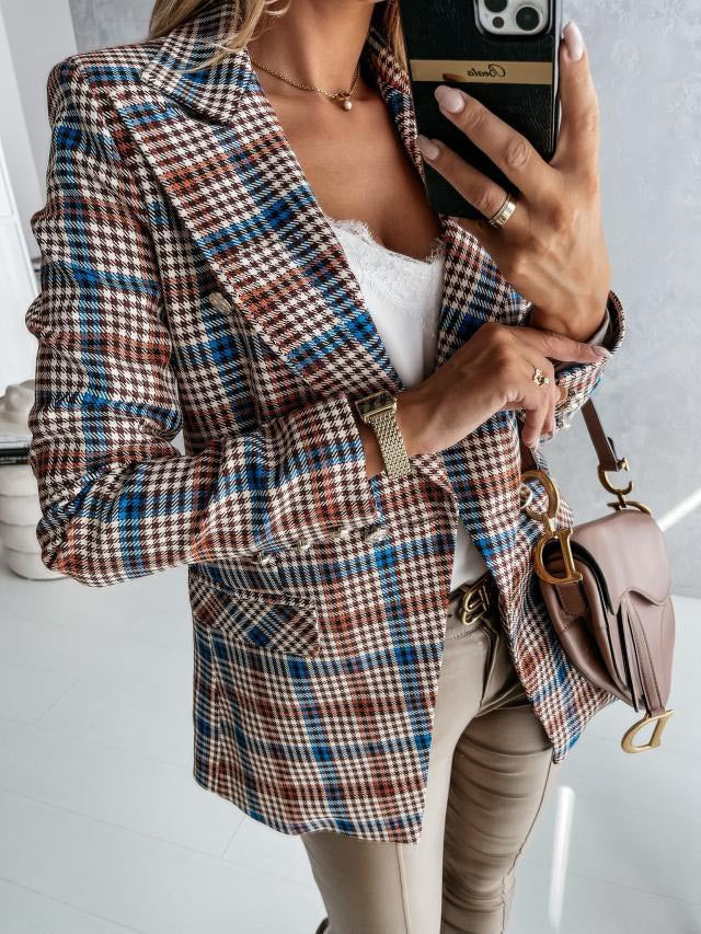Veste blazer élégante à carreaux pour femmes Chic & Stil