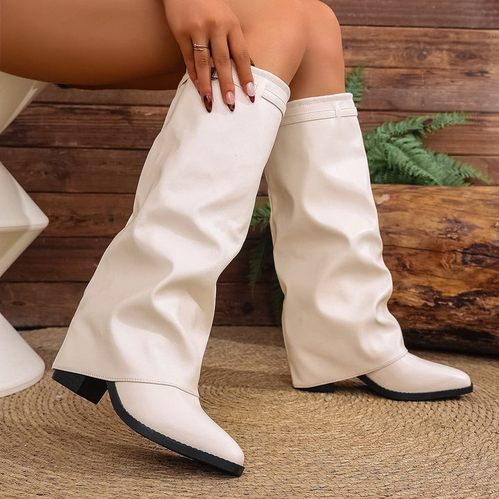 Ladies Elegant Ankle Height Boot in Soft Synthetic Leather with Trendy Pleated Design Lune London