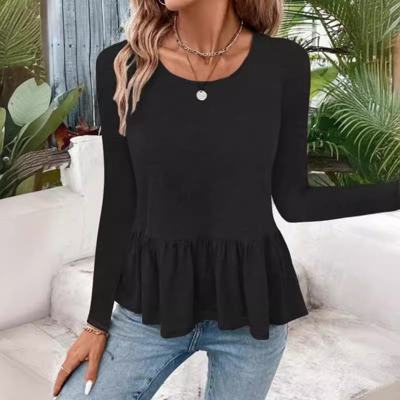 Women's Long Sleeve Shirt with Voluminous Peplum Cut Chic und Stil