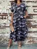 Maxi dress for women with a modern camouflage design and practical pockets