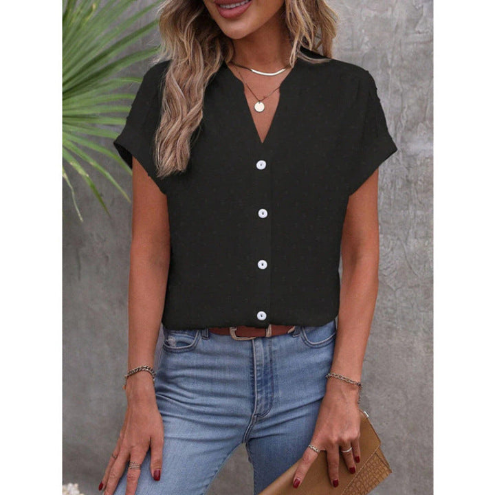 Ladies casual short sleeve blouse with a subtle textured pattern Lune London