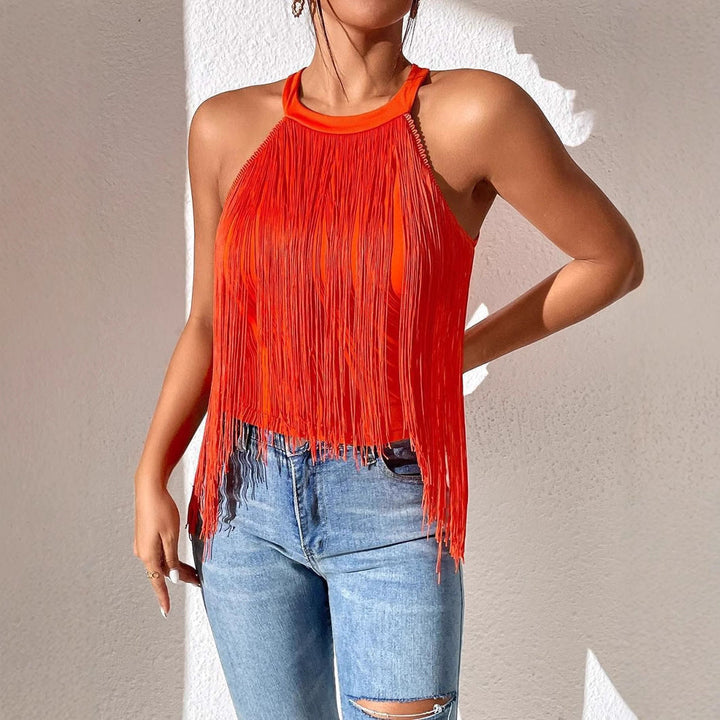 Women's Top with Fringe and Halterneck Design Chic und Stil