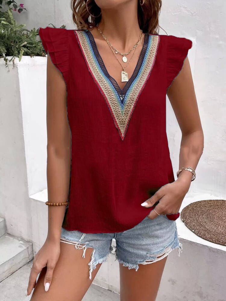 Ladies Boho Chic Top with Ruffled Neckline Lune London