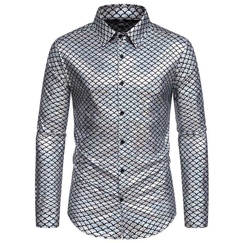 Men's Shimmering Long-Sleeve Shirt with Fish Scale Design Chic und Stil