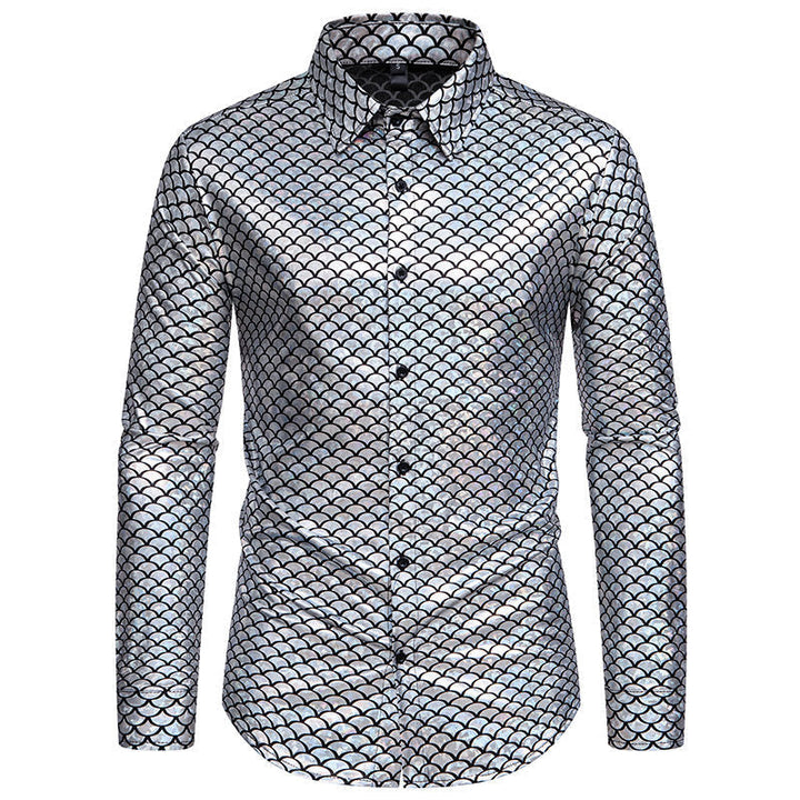 Men's Shimmering Long-Sleeve Shirt with Fish Scale Design Chic und Stil