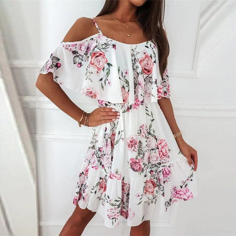 Off-Shoulder Ruffled Floral Dress Lune London