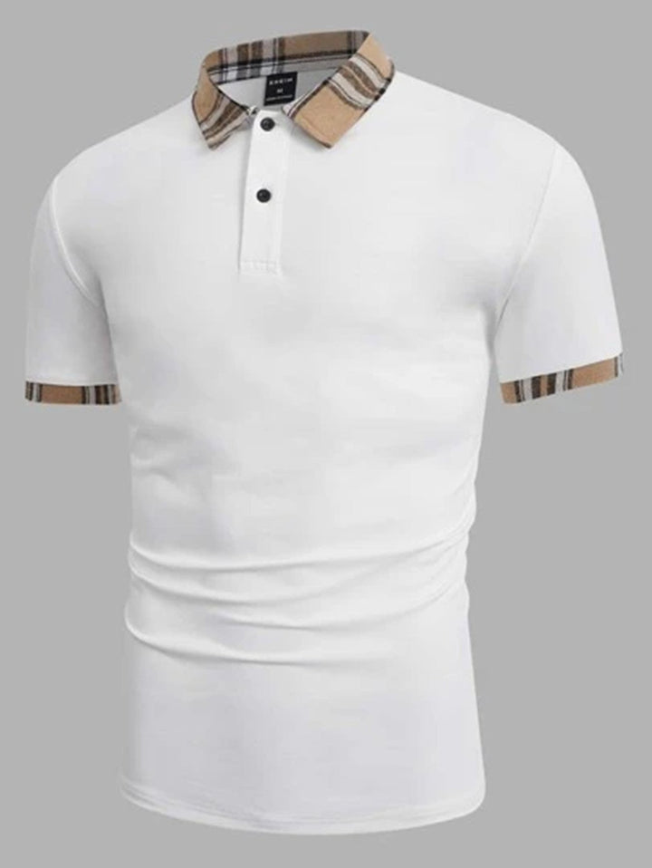 Men's Casual Polished Polo with Checkered Collar Lune London
