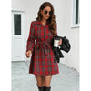 Women's Shirt Dress with Checked Pattern and Tie Belt
