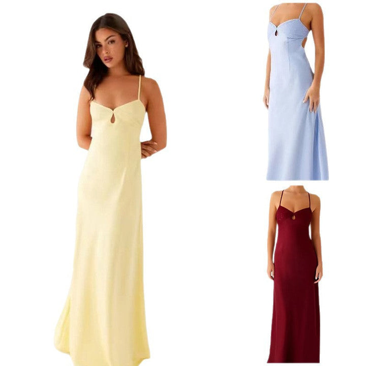 Women's evening dress with seductive spaghetti strap design and elegant slit