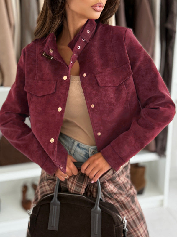 Ladies elegant soft suede jacket with chic button details Chic and Style