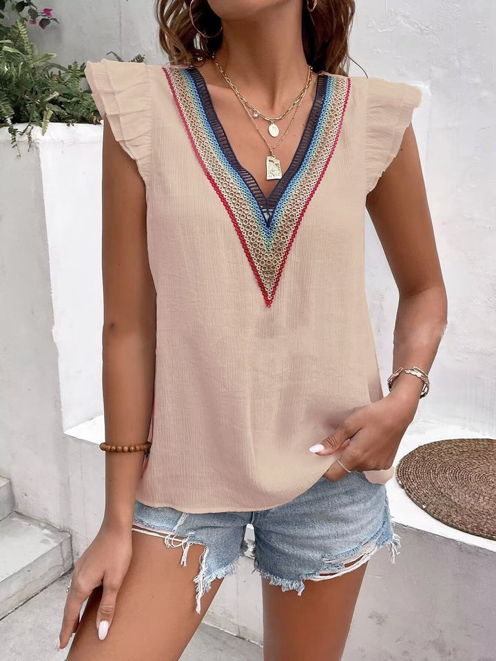Ladies Elegant Top with Ruffled Neckline Lune London
