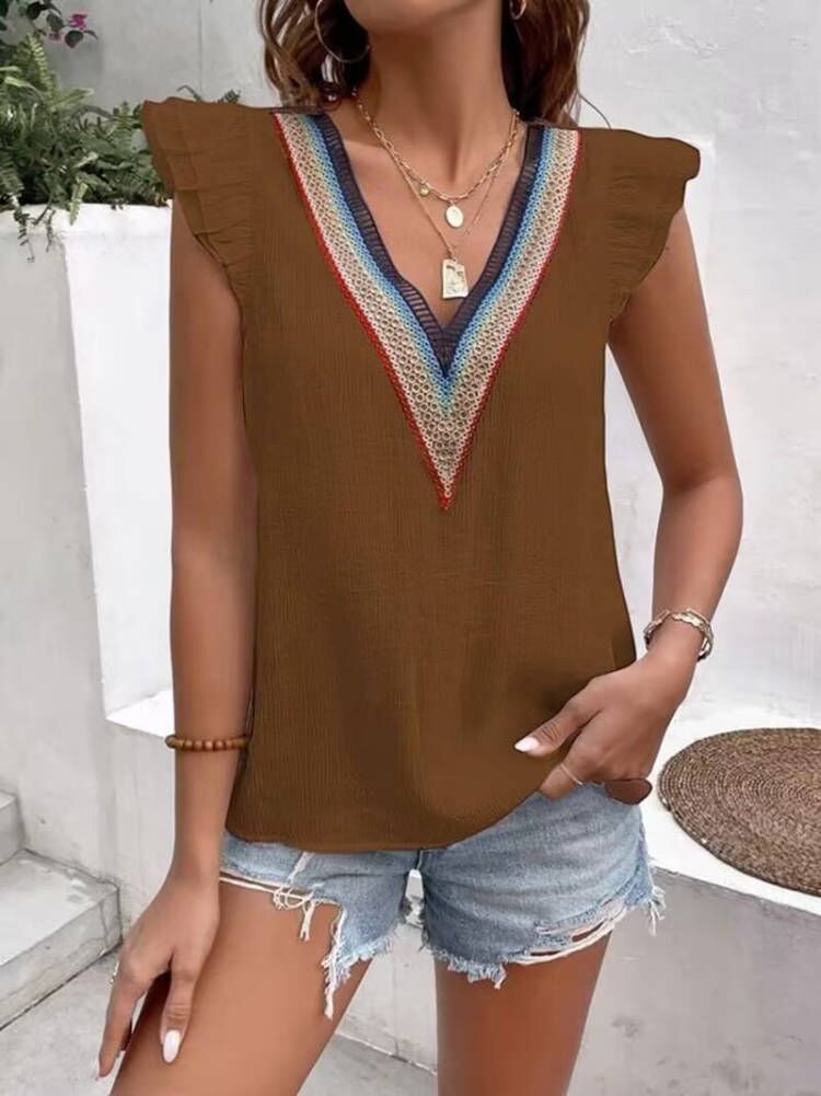Ladies Elegant Top with Ruffled Neckline Lune London